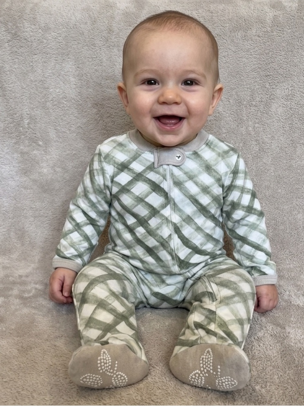 Burt's Bees Sage Green Plaid Footie